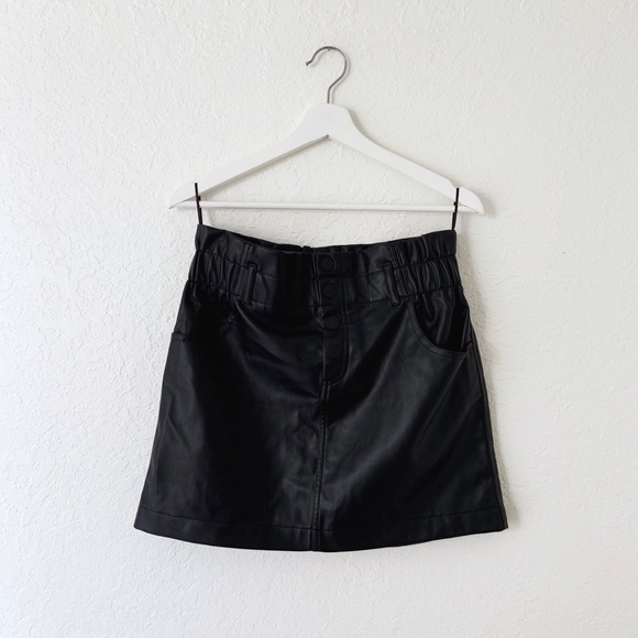 Zara Black Faux Leather Mini Skirt Sz L - Picture 4 of 8